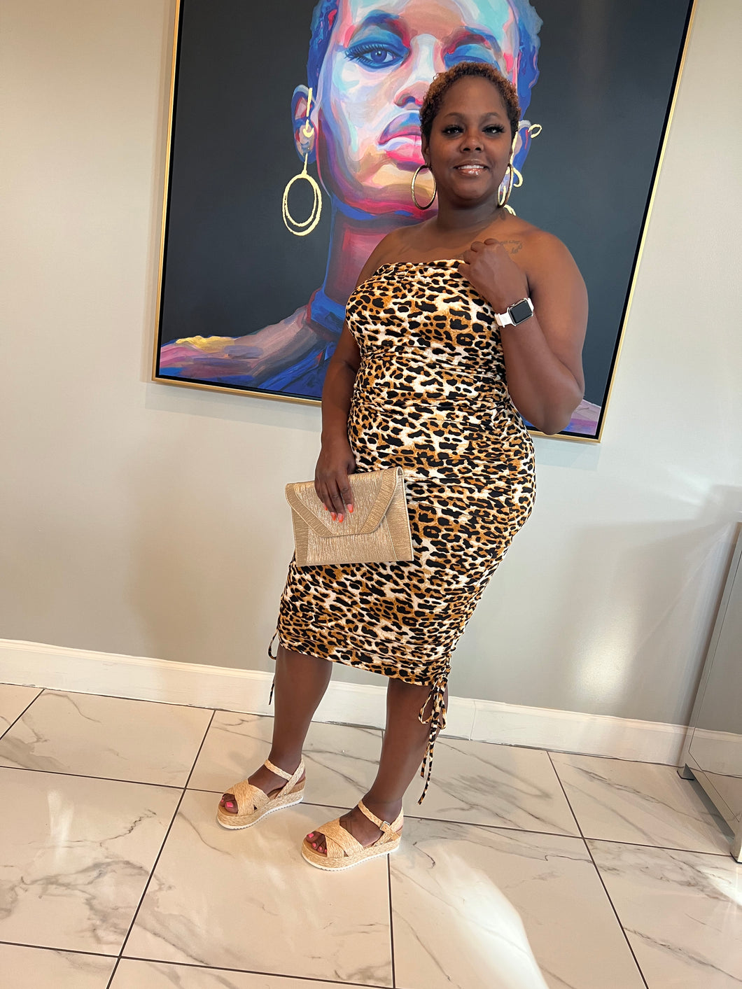 Leopard Print Ruched Dress